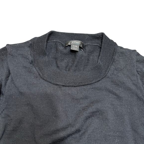 J. Crew Black Merino Wool Crewneck Sweater XXS 3/4 Sleeve Closet Staple Neutral - Picture 3 of 6